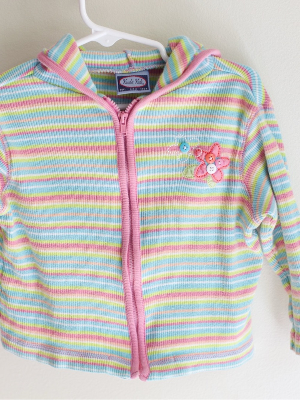 Vintage Style Pastel Striped Zip Hoodie Toddler Girls 24M Flower Detail